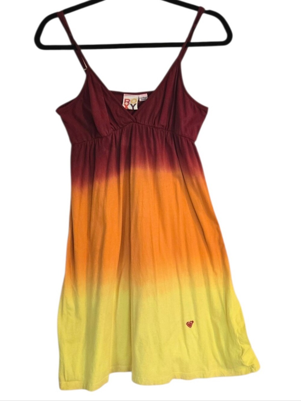 Roxy Ombre Spaghetti-Strap Dress in Burgundy, Orange & Yellow L